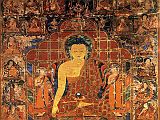 British Museum Top 20 Buddhism 11 Shakyamuni Buddha With Two Disciples and the 18 Arhats Tangka 11. Shakyamuni Buddha With Two Disciples and the 18 Arhats Tangka - Tibet, mid-15C, 93 x 79 cm. The British Museum has many artifacts that are not on display, like this one. Shariputra and Maudgalyayana flank Buddha, who sits on an elaborate throne structure composed of a broad pedestal and a large screen like backing. The eighteen arhats are to the left and right of the painting, while at the bottom two corners are the four Heavenly Kings. Photo � Marilyn Rhie and Robert Thurman: Wisdom and Compassion - The Sacred Art Of Tibet.